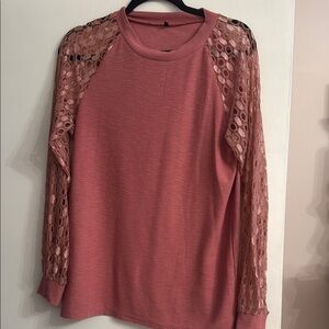 Source Unknown Lace Sleeve Blouse - Dusty Rose